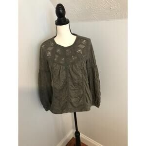 Sundance Women's Long-Sleeve Royal Rosie Olivenight Green Crinkle Top - Small